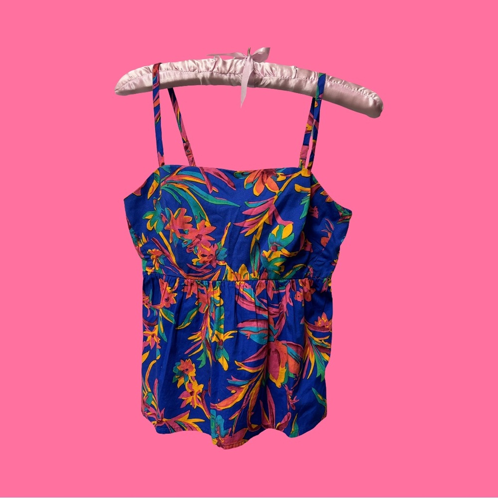 JCrew Factory Tie Back Strappy Top in blue floral